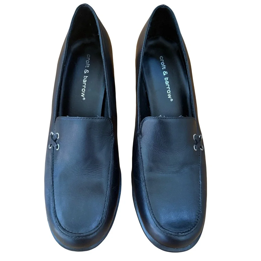 Croft & Barrow Y2K Black Leather Loafer Chunky Heel‎ Shoes Size 7
